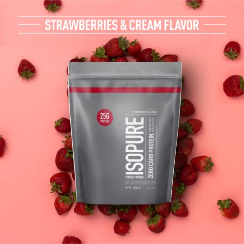 Isopure Protein Powder, Zero Carb Whey Isolate, Gluten Free, Lactose Free, 25g Protein, Keto Friendly, Strawberries & Cream, 15 Servings, 1 Pound (Packaging May Vary)