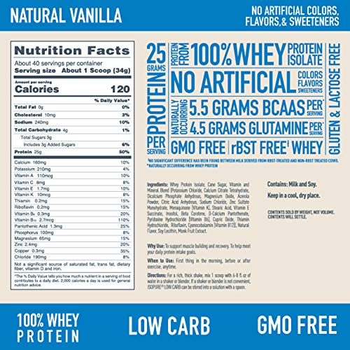 Isopure Protein Powder, Whey Protein Isolate Powder with Vitamin C & Zinc for Immune Support, 25g Protein, Low Carb & Keto Friendly, Flavor: Vanilla, 40 Servings, 3 Pound (Packaging May Vary)