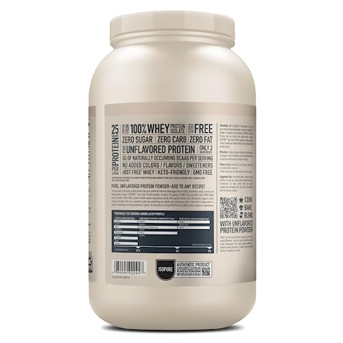 Isopure Unflavored Protein, 25g Whey Isolate, with Vitamin C & Zinc for Immune Support, Zero Carb & Keto Friendly, 47 Servings, 3 Pounds (Packaging May Vary)