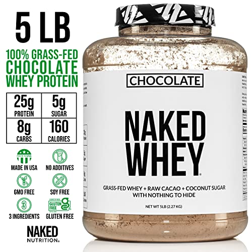 NAKED nutrition Whey Protein Supplement Powder, Chocolate, GMO Free, Soy Free, Gluten Free Aid Muscle Growth and Recovery 60 Servings, 5 Ib