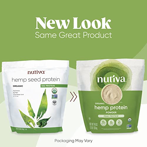 Nutiva Organic Cold-Pressed Raw Hemp Seed Protein Powder, Peak Protein, 3 Pound, USDA Organic, Non-GMO, Whole 30 Approved, Vegan, Gluten-Free & Keto, Plant Protein with Essential Amino Acids