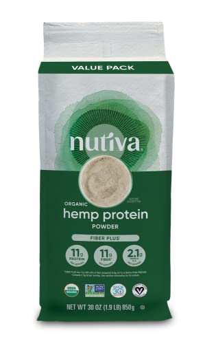 Nutiva USDA Organic Cold-Pressed Raw Hemp Seed Plant Protein with Hi-Fiber and Essential Amino Acids Powder, Non-GMO, Whole 30 Approved, Vegan, Gluten-Free & Keto, 30 Ounce