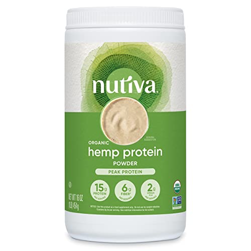 Nutiva Organic Cold-Pressed Raw Hemp Seed Protein Powder, Peak Protein, 16 Ounce, USDA Organic, Non-GMO, Whole 30 Approved, Vegan, Gluten-Free & Keto, Plant Protein with Essential Amino Acids