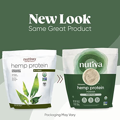 Nutiva USDA Organic Cold-Pressed Raw Hemp Seed Plant Protein with Hi-Fiber and Essential Amino Acids Powder, Non-GMO, Whole 30 Approved, Vegan, Gluten-Free & Keto, 3 Pound