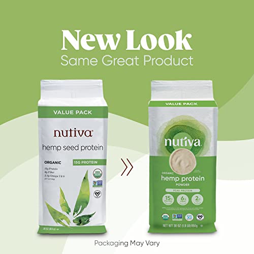 Nutiva Organic Cold-Pressed Raw Hemp Seed Protein Powder, Peak Protein, 30 Oz, USDA Organic, Non-GMO, Whole 30 Approved, Vegan, Gluten-Free & Keto, Plant Protein with Essential Amino Acids
