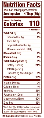 Nutiva Organic Cold-Pressed Raw Hemp Seed Protein Powder, Peak Protein, 3 Pound, USDA Organic, Non-GMO, Whole 30 Approved, Vegan, Gluten-Free & Keto, Plant Protein with Essential Amino Acids