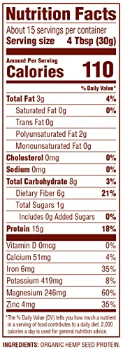 Nutiva Organic Cold-Pressed Raw Hemp Seed Protein Powder, Peak Protein, 16 Ounce, USDA Organic, Non-GMO, Whole 30 Approved, Vegan, Gluten-Free & Keto, Plant Protein with Essential Amino Acids