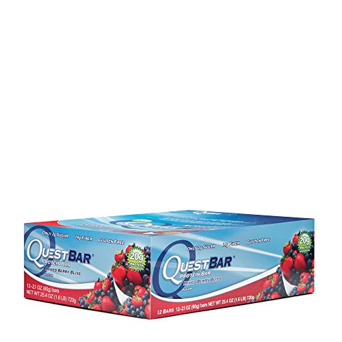 Quest Nutrition Protein Bar, Mixed Berry Bliss, High Protein Bars, Low Carb Bars, Gluten Free, Soy Free, 2.1 oz Bar, 12 Count, Packaging May Vary