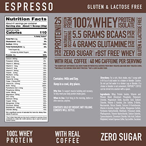 Isopure Protein Powder, With Coffee, Low Carb Whey Isolate with Vitamin C & Zinc for Immune Support, 25g Protein, Keto Friendly, Espresso, 3 Pounds (Packaging May Vary)