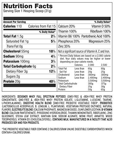 Designer Whey Protein Powder, Vanilla Almond, 1.9 Lb, Non GMO, Made in USA