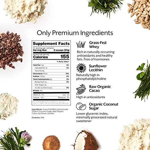 Promix Whey Protein Powder, Raw Chocolate - 5lb Bulk - Grass-Fed & 100% All Natural - ­Post Workout Fitness & Nutrition Shakes, Smoothies, Baking & Cooking Recipes - Gluten-Free & Keto-Friendly