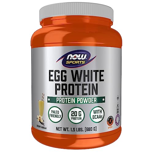 NOW Sports Egg White Protein, 20g BCAAs, Creamy Vanilla, 1.5lb