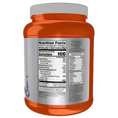 NOW Sports Egg White Protein, 20g BCAAs, Creamy Vanilla, 1.5lb