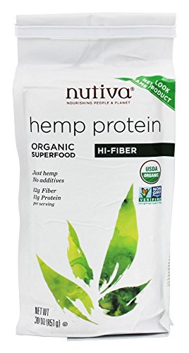Nutiva USDA Organic Cold-Pressed Raw Hemp Seed Plant Protein with Hi-Fiber and Essential Amino Acids Powder, Non-GMO, Whole 30 Approved, Vegan, Gluten-Free & Keto, 30 Ounce