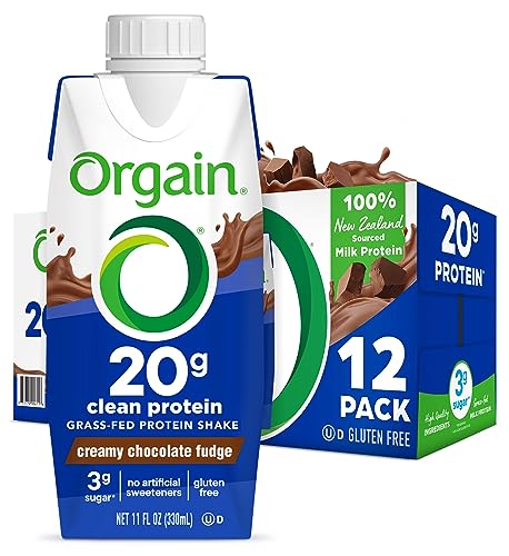 Orgain Clean Protein Shake, Grass Fed Dairy, Creamy Chocolate Fudge - 20g Whey Protein, Meal Replacement, Ready to Drink, Gluten Free, Soy Free, Kosher, 11 Fl Oz (Pack of 12) (Packaging May Vary)
