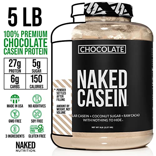 NAKED nutrition Naked Chocolate Casein - Chocolate Micellar Casein Protein - 5 Pound Bulk, Gmo-Free, Gluten-Free, Soy-Free, Preservative-Free - Stimulate Muscle Growth - Enhance Recovery - 60 Servings