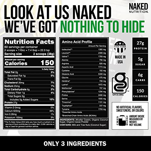 NAKED nutrition Naked Chocolate Casein - Chocolate Micellar Casein Protein - 5 Pound Bulk, Gmo-Free, Gluten-Free, Soy-Free, Preservative-Free - Stimulate Muscle Growth - Enhance Recovery - 60 Servings