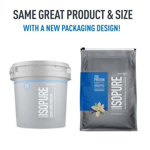 Isopure Protein Powder, Zero Carb Whey Isolate, Gluten Free, Lactose Free, 25g Protein, Keto Friendly, Creamy Vanilla, 110 Servings, 7.5 Pound (Packaging May Vary)