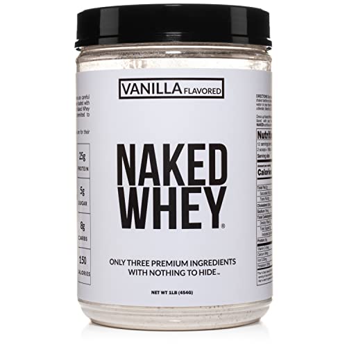 NAKED nutrition Naked Vanilla Whey Protein 1Lb, Only 3 Ingredients, All Natural Grass Fed Whey Protein Powder + Vanilla + Coconut Sugar- Gmo-Free, Soy Free, Gluten Free. Aid Muscle Growth, 12 Servings