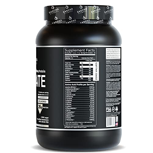 SASCHA FITNESS Hydrolyzed Whey Protein Isolate,100% Grass-Fed (2 Pounds, All) (Unflavored)