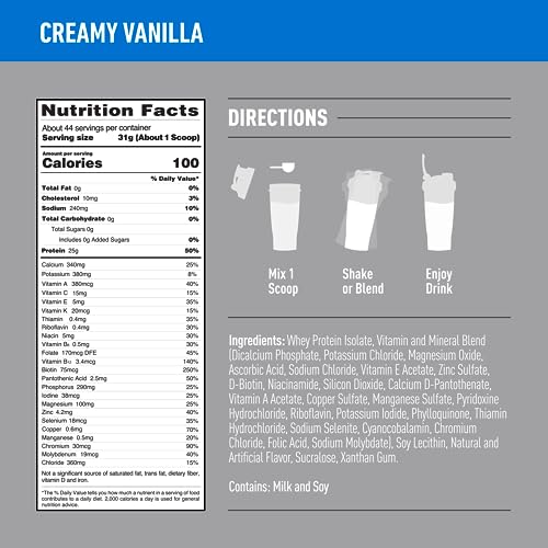 Isopure Protein Powder, Creamy Vanilla Whey Isolate with Vitamin C & Zinc for Immune Support, 25g Protein, Zero Carb & Keto Friendly, 44 Servings, 3 Pounds (Packaging May Vary)