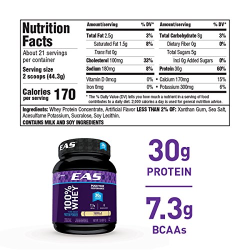 EAS 100% Pure Whey Protein Powder, Vanilla, 2 lb (Packaging May Vary)