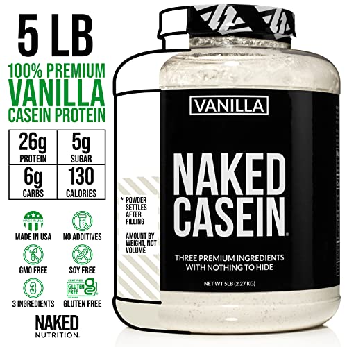 NAKED nutrition Naked Casein - Vanilla Micellar Casein Protein - 5 Pound Bulk, GMO-Free, Gluten-Free, Soy-Free, Preservative-Free - Stimulate Muscle Growth - Enhance Recovery - 61 Servings