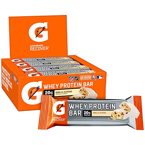 Gatorade Whey Protein Bars, Vanilla Almond, 2.8 oz bars (Pack of 12, 20g of protein per bar)