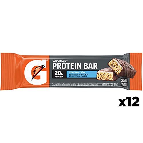 Gatorade Whey Protein Bars, Cookies & Crème, 2.8 oz bars (Pack of 12, 20g of protein per bar)