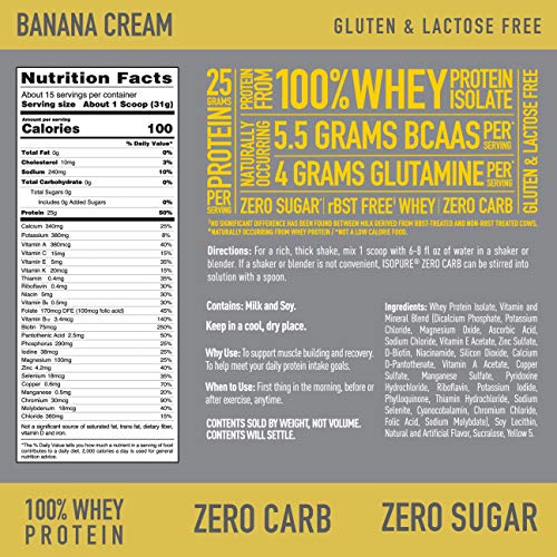 Isopure Zero Carb, Vitamin C and Zinc for Immune Support, 25g Protein, Keto Friendly Protein Powder, 100% Whey Protein Isolate, Flavor: Banana Cream, 1 Pound (Packaging May Vary)