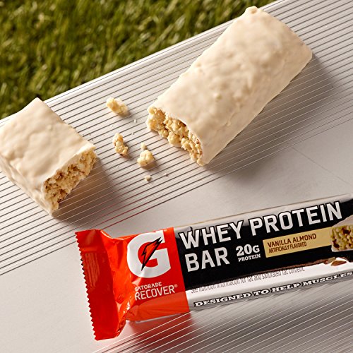 Gatorade Whey Protein Bars, Vanilla Almond, 2.8 oz bars (Pack of 12, 20g of protein per bar)