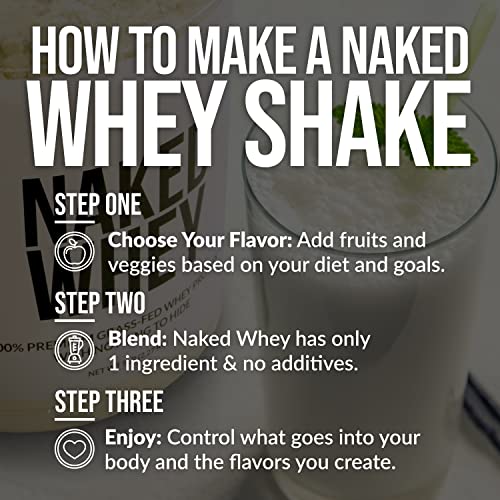 NAKED nutrition Naked Whey 1Lb - Only 1 Ingredient, Grass Fed Whey Protein Powder, Undenatured, No Gmos, No Soy, Gluten Free, Stimulate Growth, Enhance Recovery - 15 Servings