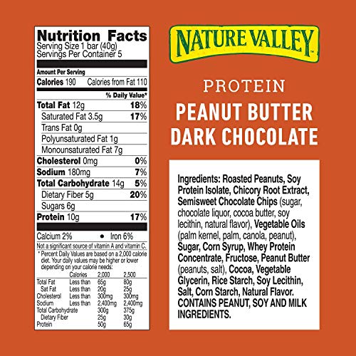 Nature Valley Chewy Granola Bar, Protein, Peanut Butter Dark Chocolate, 5 Bars-1.42 Ounce each, 7.1 Ounce (Pack of 6)
