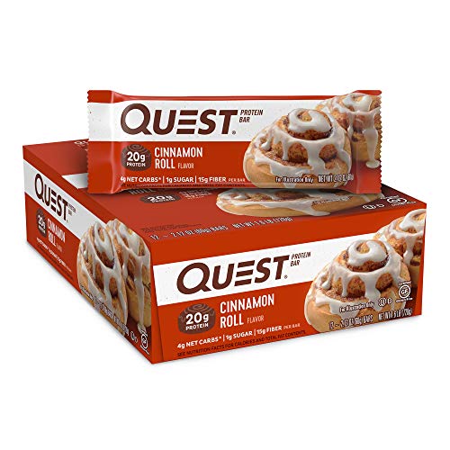 Quest Nutrition Cinnamon Roll Protein Bar, High Protein, Low Carb, Gluten Free, Keto Friendly, 12 Count