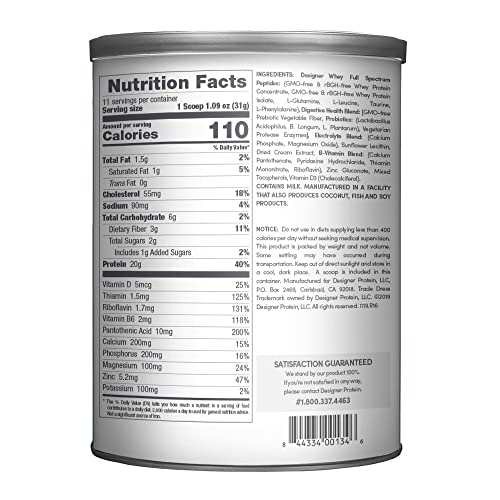 Designer Wellness Designer Whey Natural 100% Whey Protein Powder with Probiotics , Fiber, and Key B-Vitamins for Energy, Gluten-free, Non-GMO, Purely Unflavored 12 oz