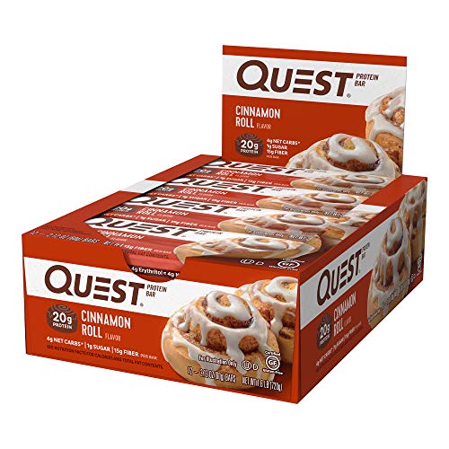 Quest Nutrition Cinnamon Roll Protein Bar, High Protein, Low Carb, Gluten Free, Keto Friendly, 12 Count