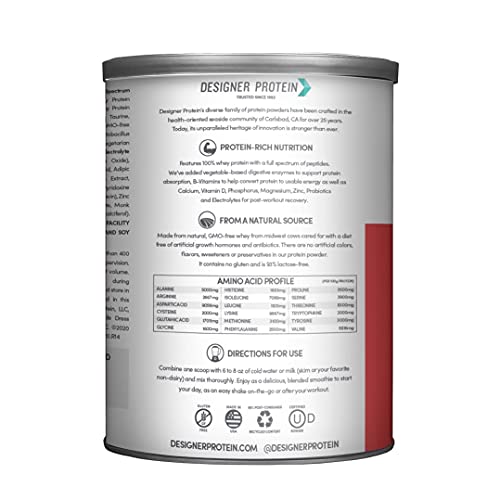 Designer Wellness Designer Whey Natural 100% Whey Protein Powder with Probiotics, Fiber, and Key B-Vitamins for Energy, Gluten-free, Non-GMO, Summer Strawberry 12 oz