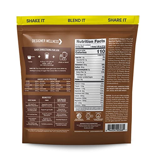 Designer Wellness, Designer Whey, Natural Protein Powder with Probiotics, Fiber, and Key B-Vitamins for Energy, Gluten-Free, Gourmet Chocolate 4 lb
