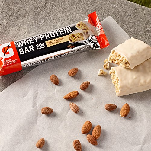 Gatorade Whey Protein Bars, Vanilla Almond, 2.8 oz bars (Pack of 12, 20g of protein per bar)