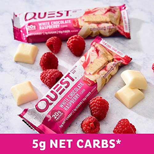 Quest Nutrition White Chocolate Raspberry Protein Bars, High Protein, Low Carb, Gluten Free, Keto Friendly, 12 Count