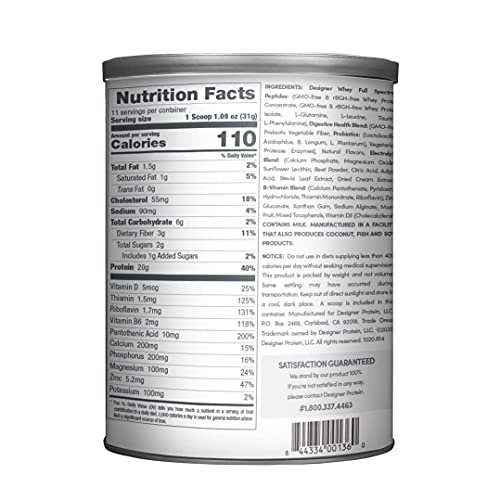 Designer Wellness Designer Whey Natural 100% Whey Protein Powder with Probiotics, Fiber, and Key B-Vitamins for Energy, Gluten-free, Non-GMO, Summer Strawberry 12 oz