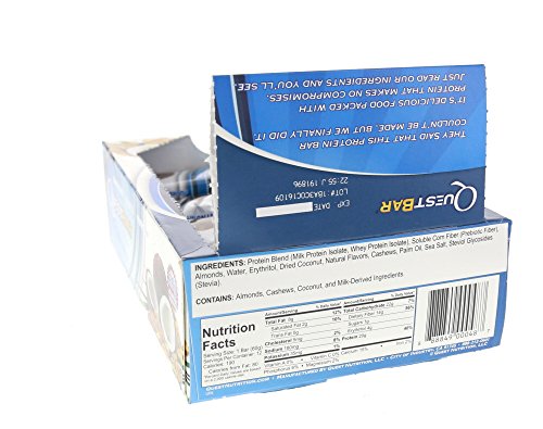 Quest Nutrition Protein Bar, Coconut Cashew, 20g Protein, High Protein Bars, Low Carb Bars, Gluten Free, Soy Free, 2.1 oz Bar, 12 Count, Packaging May Vary