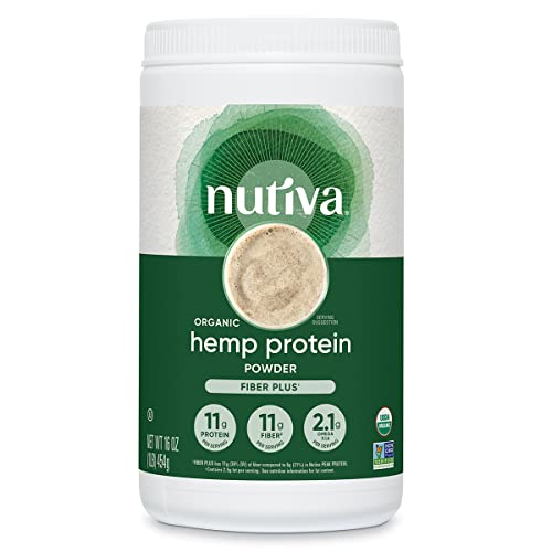 Nutiva USDA Organic Cold-Pressed Raw Hemp Seed Plant Protein with Hi-Fiber and Essential Amino Acids Powder, Non-GMO, Whole 30 Approved, Vegan, Gluten-Free & Keto, 16 Ounce