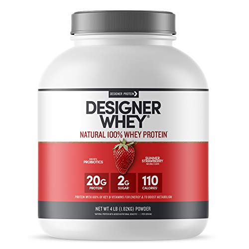 Designer Whey Natural Protein Powder, Summer Strawberry, 4 Lb, Non GMO, No Artificial Flavors, Sweeteners, Colors, or Preservatives, Made in USA