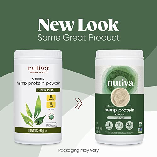 Nutiva USDA Organic Cold-Pressed Raw Hemp Seed Plant Protein with Hi-Fiber and Essential Amino Acids Powder, Non-GMO, Whole 30 Approved, Vegan, Gluten-Free & Keto, 16 Ounce