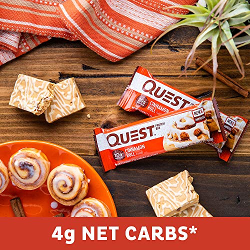 Quest Nutrition Cinnamon Roll Protein Bar, High Protein, Low Carb, Gluten Free, Keto Friendly, 12 Count