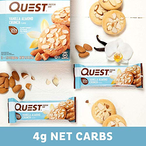 Quest Nutrition Vanilla Almond Crunch Protein Bar, High Protein, Low Carb, Gluten Free, Keto Friendly, 12 Count