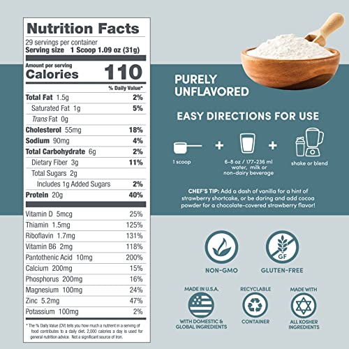 Designer Wellness Designer Whey Natural 100% Whey Protein Powder with Probiotics , Fiber, and Key B-Vitamins for Energy, Gluten-free, Non-GMO, Purely Unflavored 12 oz