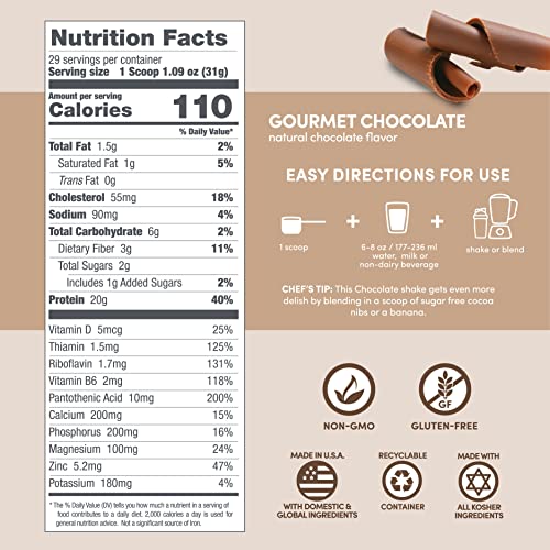 Designer Wellness, Designer Whey, Natural Protein Powder with Probiotics, Fiber, and Key B-Vitamins for Energy, Gluten-Free, Gourmet Chocolate 4 lb