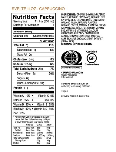 Svelte Organic Protein Shake, Cappuccino, 11 Fl Oz (Pack of 8)